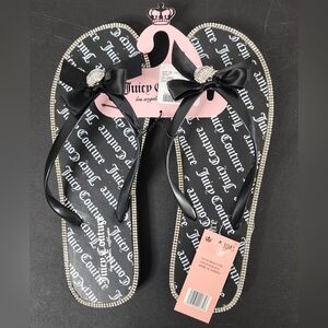 Juicy Couture Black Flip Flops with Rhinestone Accents